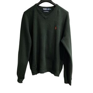 Vintage Polo Ralph Lauren Sweater Green V Neck Pullover Size XL Preppy Old Money